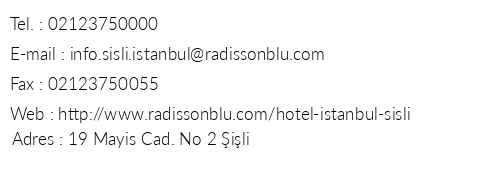 Radisson Blu Hotel stanbul ili telefon numaralar, faks, e-mail, posta adresi ve iletiim bilgileri